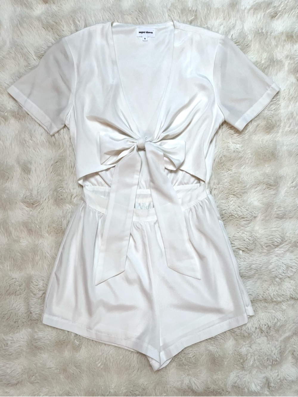 Superdown White Chiffon Tie Front Romper - Picture 2 of 15